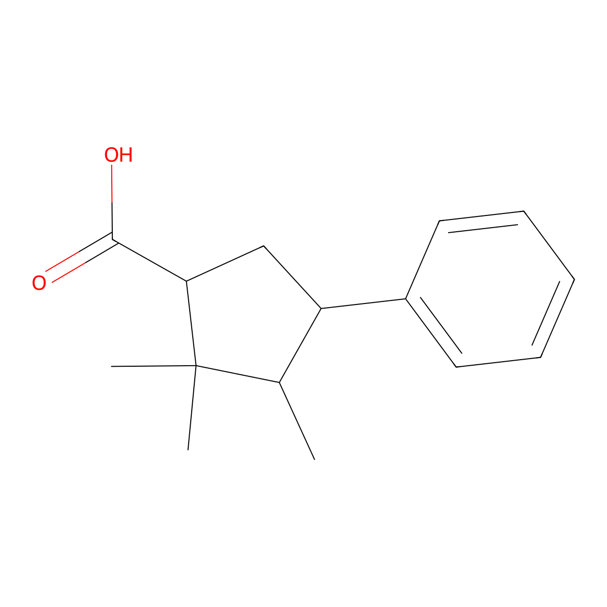 2,2,3-Trimethyl-4-phenylcyclopentanecarboxylic acid molecular structure, CAS 288154-61-0