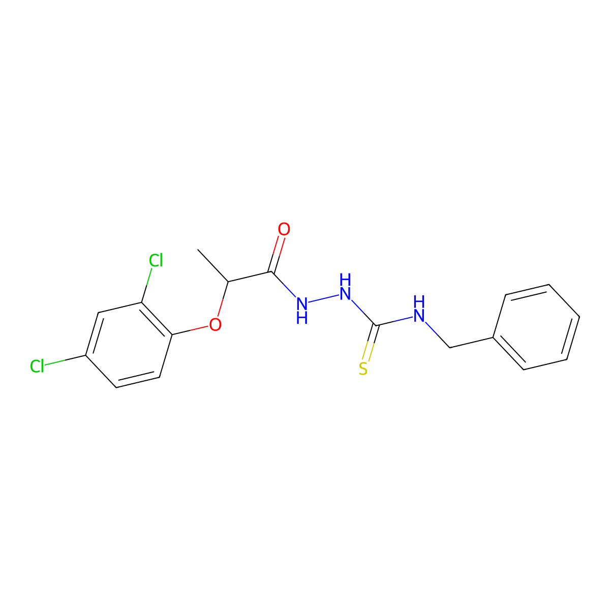 N-Benzyl-2-(2-(2,4-dichlorophenoxy)propanoyl)hydrazinecarbothioamide molecular structure, CAS 288154-62-1