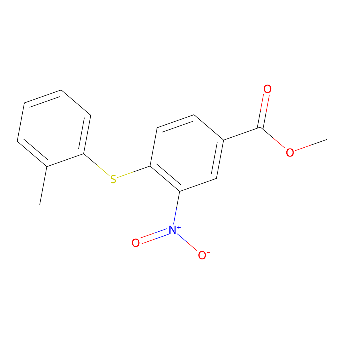 Methyl 4-((2-methylphenyl)thio)-3-nitrobenzoate molecular structure, CAS 288154-66-5