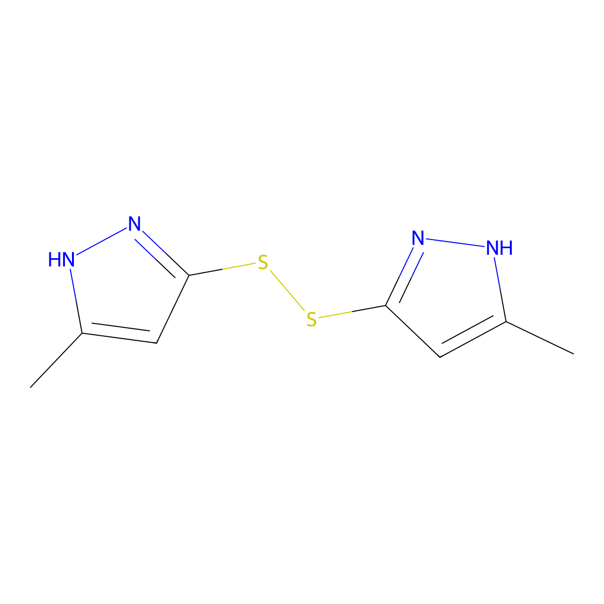 1,2-Bis(5-methyl-1H-pyrazol-3-yl)disulfane molecular structure, CAS 288155-30-6