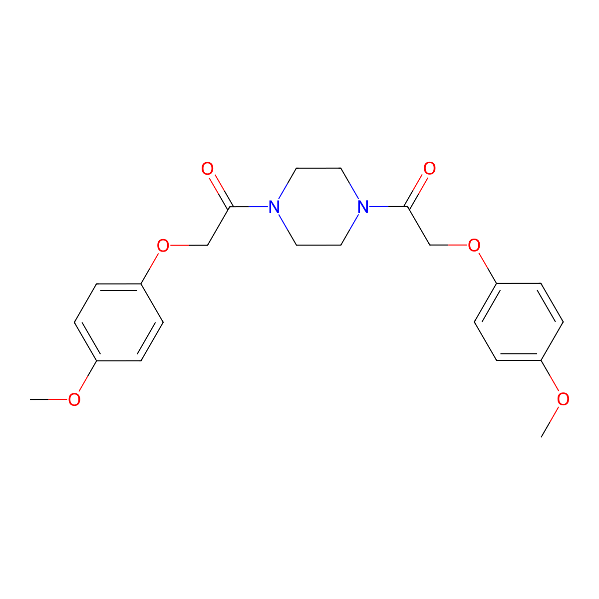 Piperazine, 1,4-bis((4-methoxyphenoxy)acetyl)- molecular structure, CAS 2882-23-7