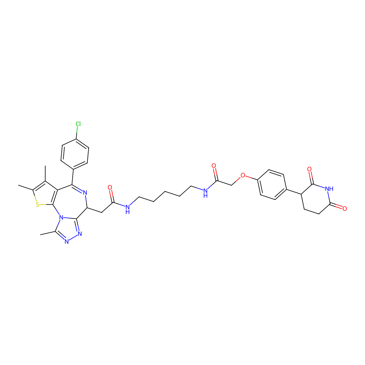 2-((S)-4-(4-Chlorophenyl)-2,3,9-trimethyl-6H-thieno[3,2-f][1,2,4]triazolo[4,3-a][1,4]diazepin-6-yl)-N-(5-(2-(4-(2,6-dioxopiperidin-3-yl)phenoxy)acetamido)pentyl)acetamide molecular structure, CAS 2882065-25-8