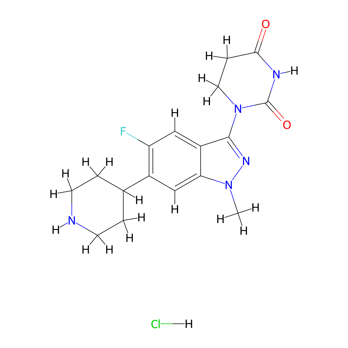 1-[5-Fluoro-1-methyl-6-(4-piperidyl)indazol-3-YL]hexahydropyrimidine-2,4-dione hydrochloride molecular structure, CAS 2882172-11-2
