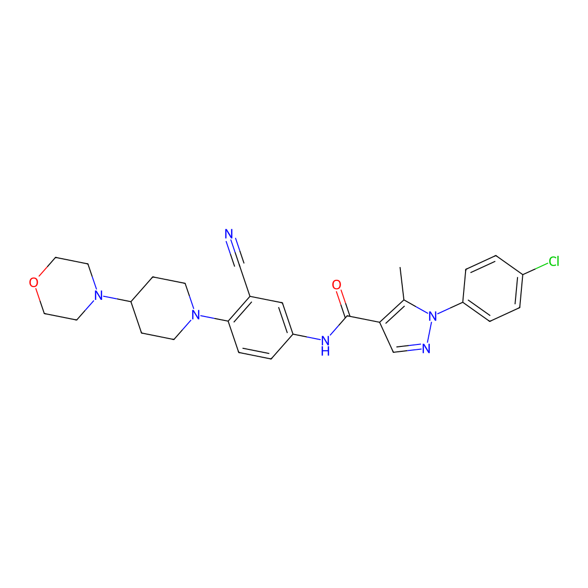 1-(4-Chlorophenyl)-N-[3-cyano-4-[4-(4-morpholinyl)-1-piperidinyl]phenyl]-5-methyl-1H-pyrazole-4-carboxamide molecular structure, CAS 288250-47-5