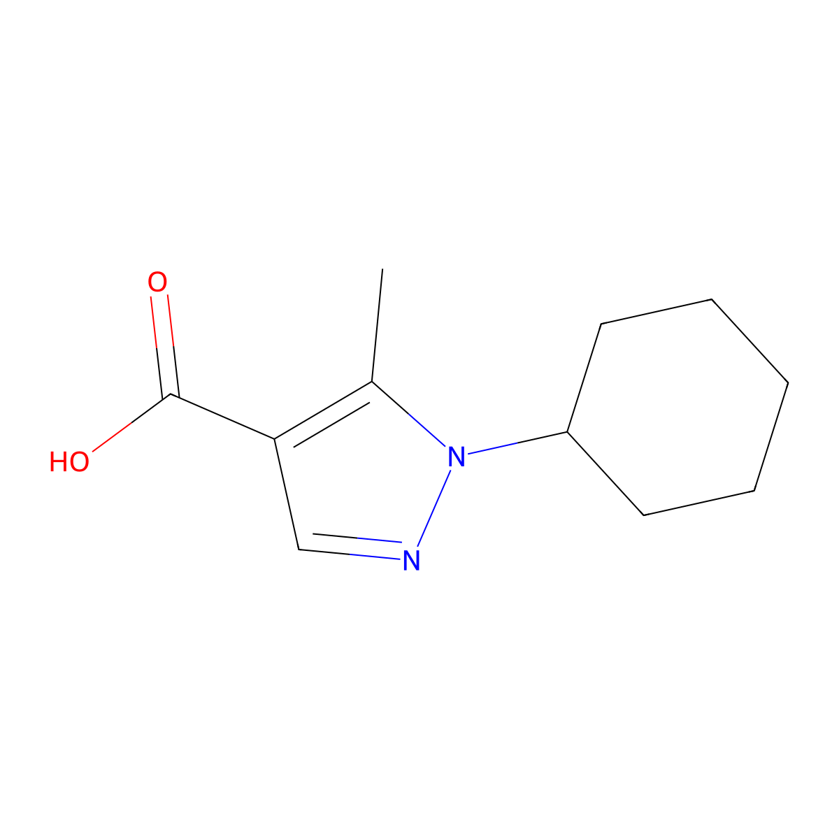 1-cyclohexyl-5-methyl-1H-pyrazole-4-carboxylic acid molecular structure, CAS 288251-50-3