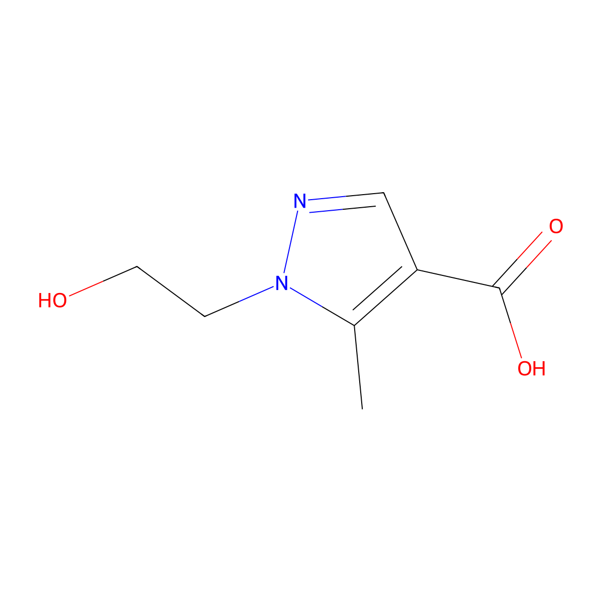 1-(2-hydroxyethyl)-5-methyl-1H-pyrazole-4-carboxylic acid molecular structure, CAS 288251-52-5
