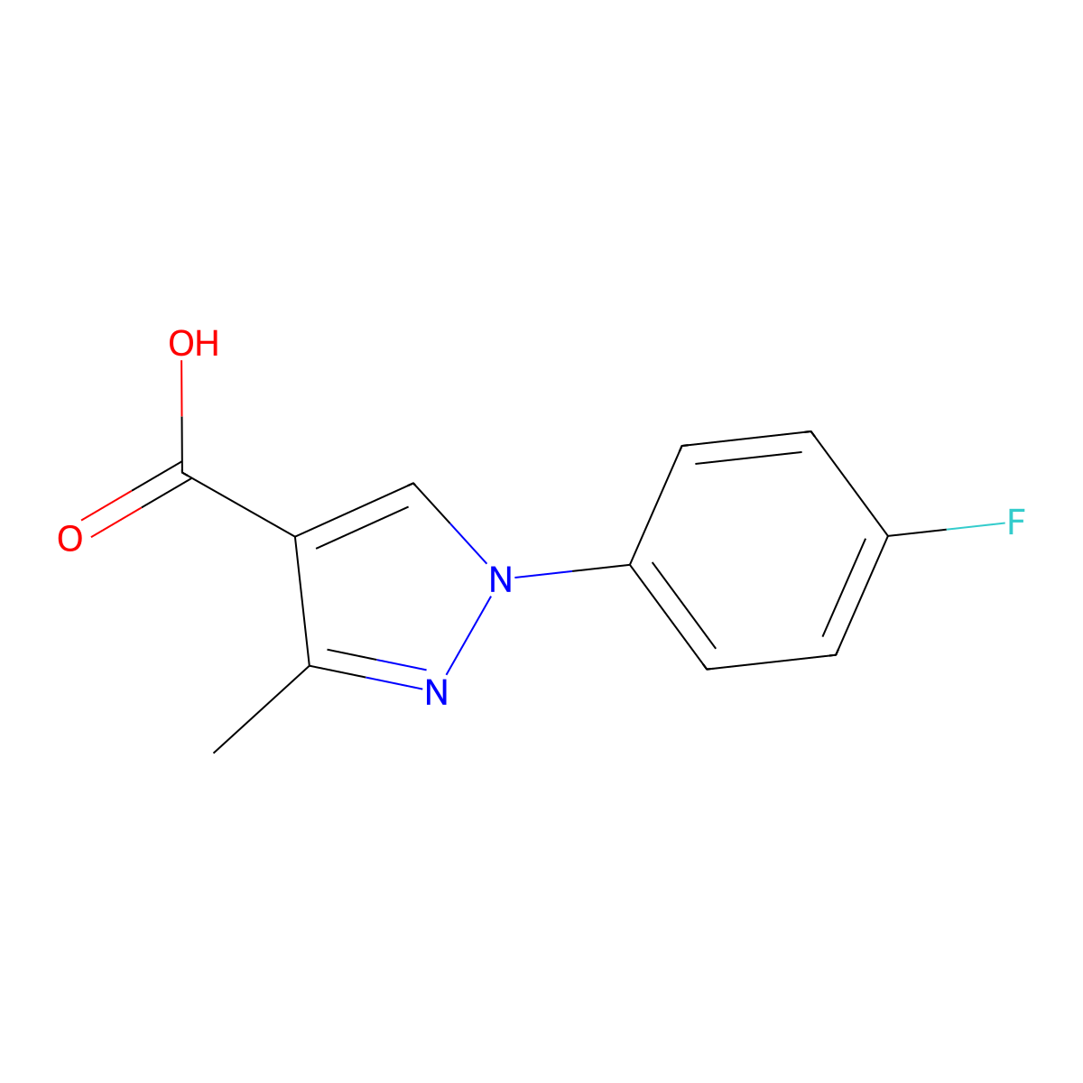 1-(4-fluorophenyl)-3-methyl-1H-pyrazole-4-carboxylic acid molecular structure, CAS 288251-56-9