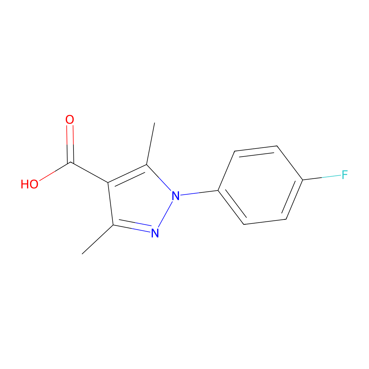 1-(4-fluorophenyl)-3,5-dimethyl-1H-pyrazole-4-carboxylic acid molecular structure, CAS 288251-63-8