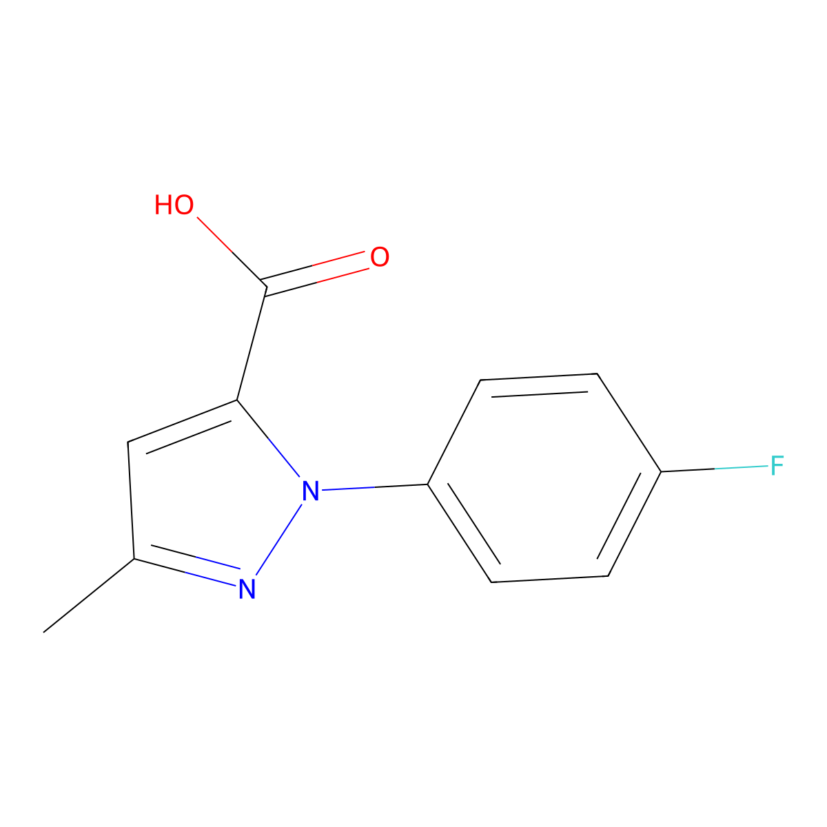 1-(4-Fluorophenyl)-3-methyl-1H-pyrazole-5-carboxylic acid molecular structure, CAS 288251-65-0
