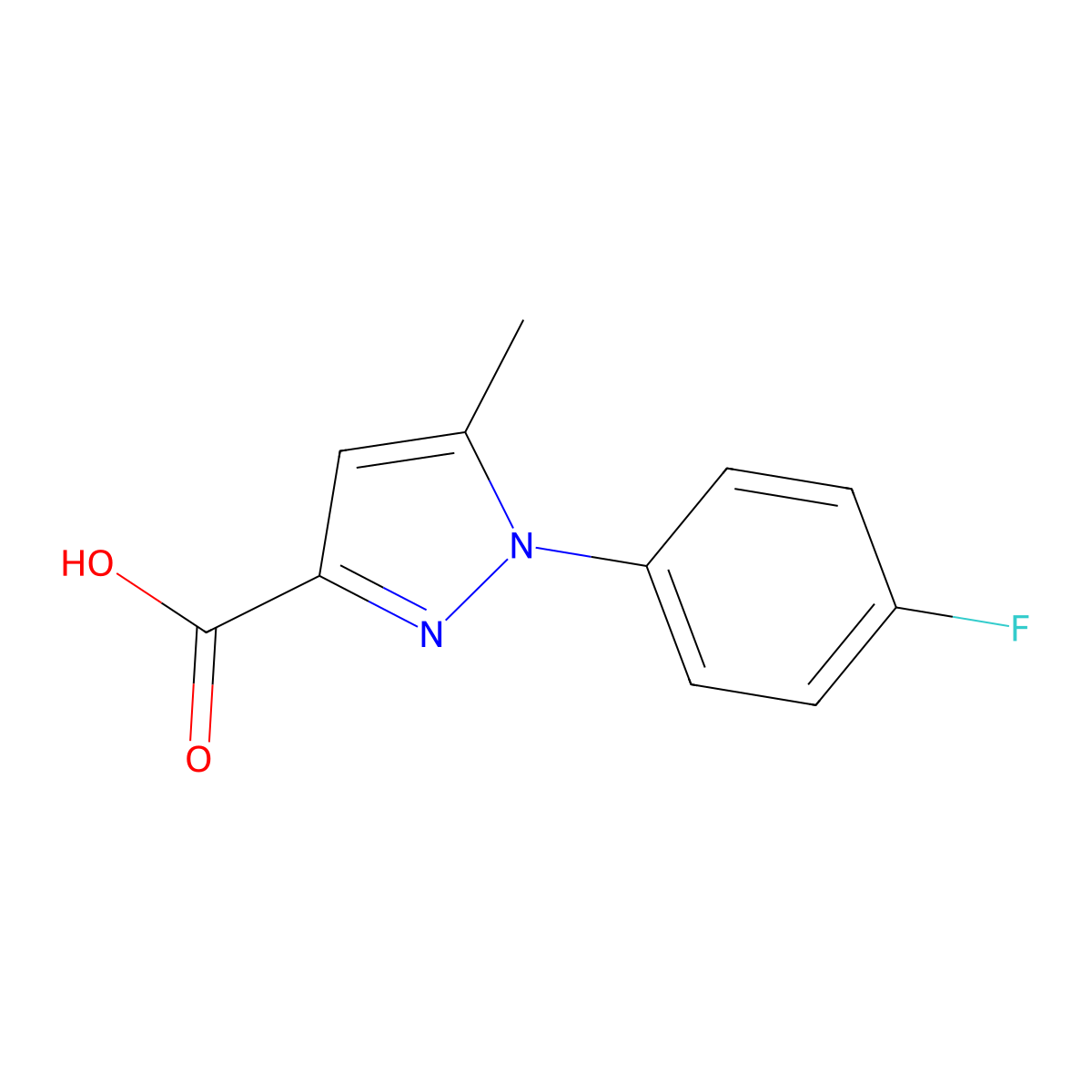 1-(4-fluorophenyl)-5-methyl-1H-pyrazole-3-carboxylic acid molecular structure, CAS 288251-66-1