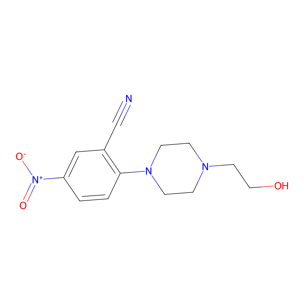 2-[4-(2-Hydroxyethyl)piperazin-1-yl]-5-nitrobenzonitrile molecular structure, CAS 288251-81-0