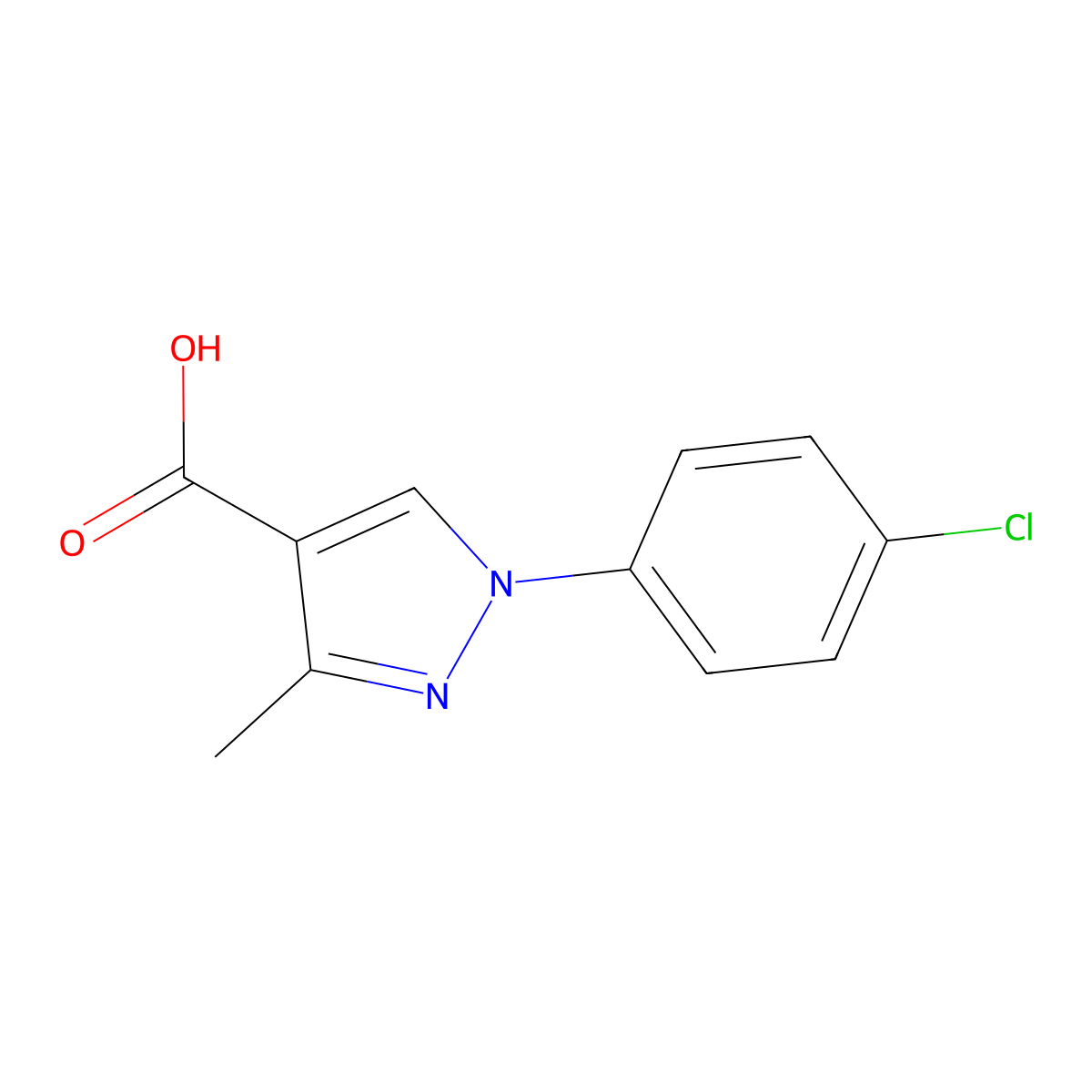 1-(4-chlorophenyl)-3-methyl-1H-pyrazole-4-carboxylic acid molecular structure, CAS 288252-17-5
