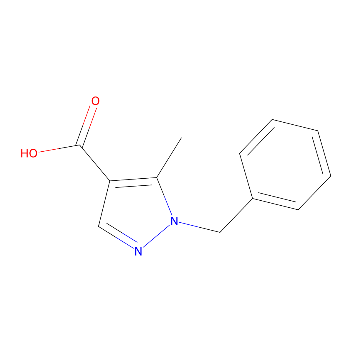 1-benzyl-5-methyl-1H-pyrazole-4-carboxylic acid molecular structure, CAS 288252-42-6