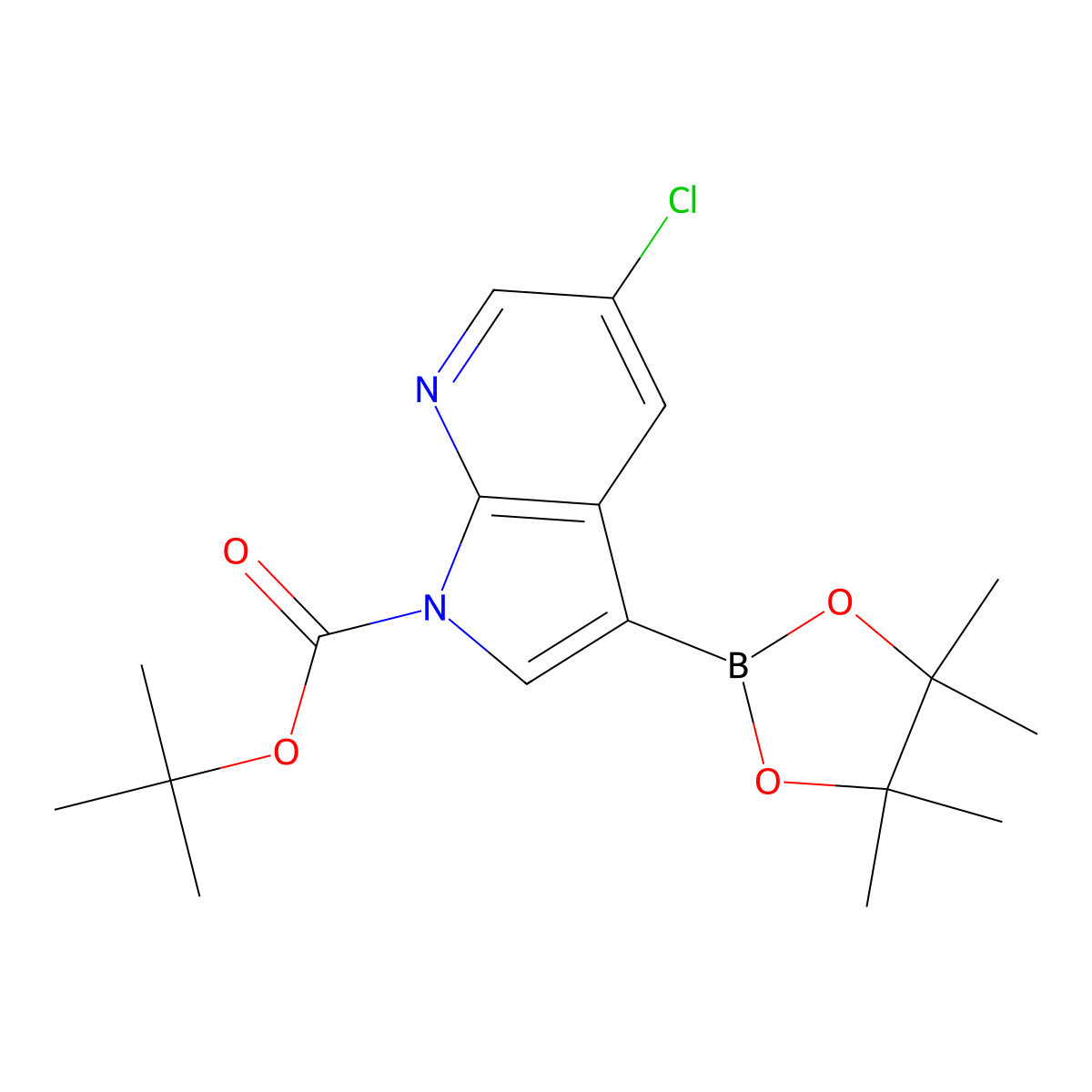 tert-Butyl 5-chloro-3-(4,4,5,5-tetramethyl-1,3,2-dioxaborolan-2-yl)-1H-pyrrolo[2,3-b]pyridine-1-carboxylate molecular structure, CAS 2882875-88-7