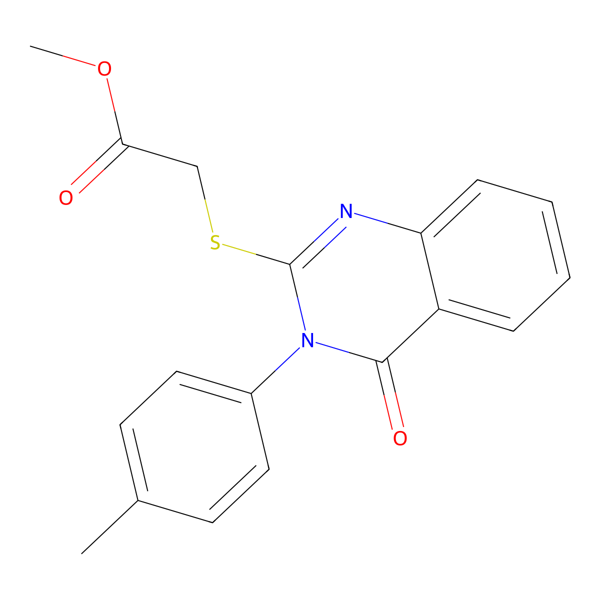 Methyl 2-{[3-(4-methylphenyl)-4-oxo-3,4-dihydroquinazolin-2-yl]sulfanyl}acetate molecular structure, CAS 28831-25-6