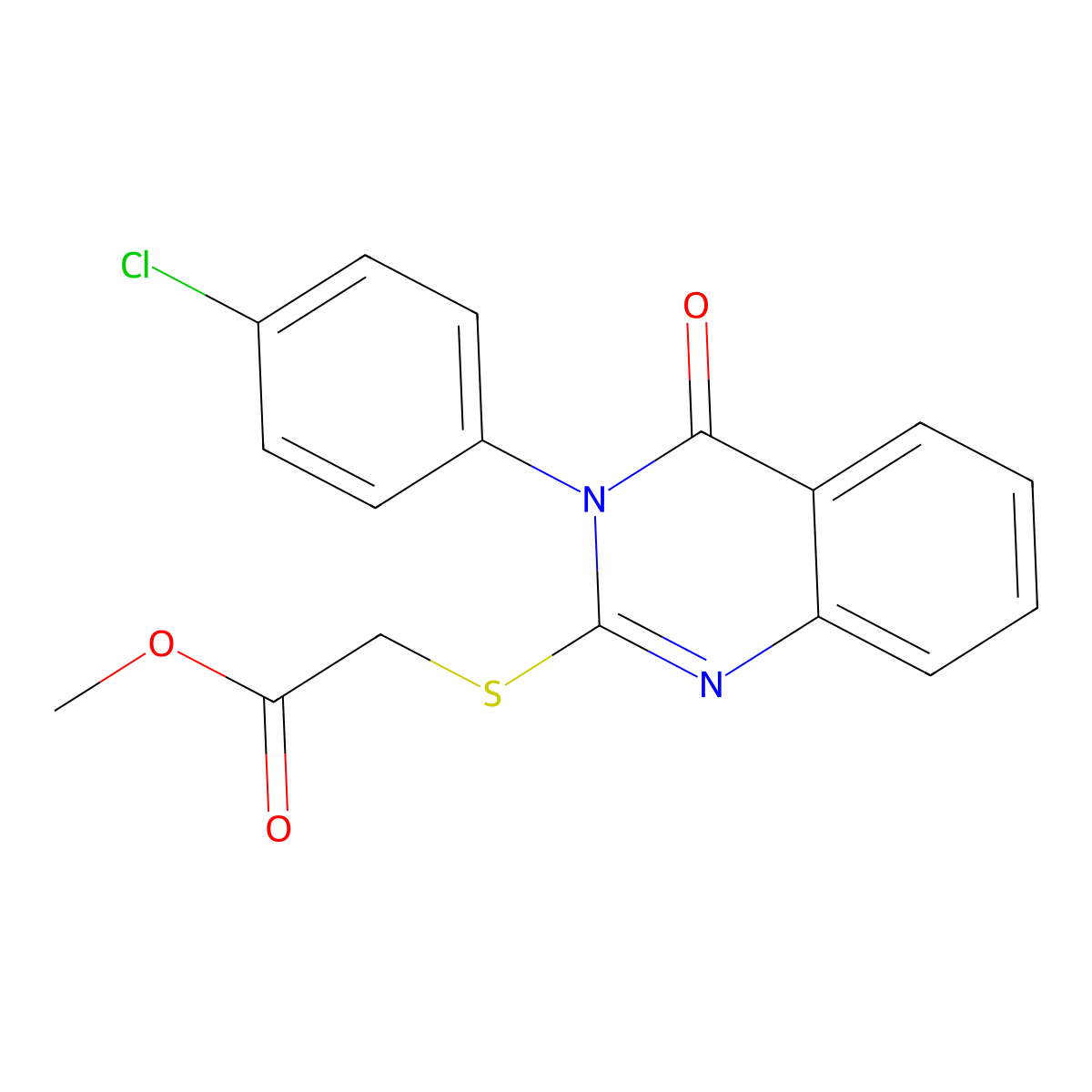 Methyl 2-{[3-(4-chlorophenyl)-4-oxo-3,4-dihydroquinazolin-2-yl]sulfanyl}acetate molecular structure, CAS 28831-26-7