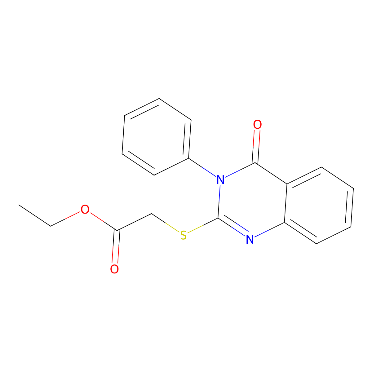 Ethyl 2-(4-oxo-3-phenylquinazolin-2-yl)sulfanylacetate molecular structure, CAS 28831-35-8