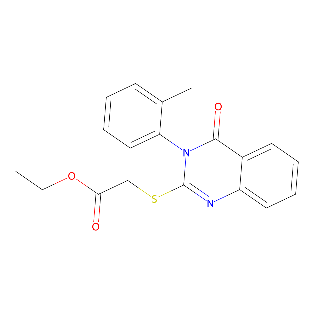 Ethyl 2-[[3,4-dihydro-3-(2-methylphenyl)-4-oxo-2-quinazolinyl]thio]acetate molecular structure, CAS 28831-36-9
