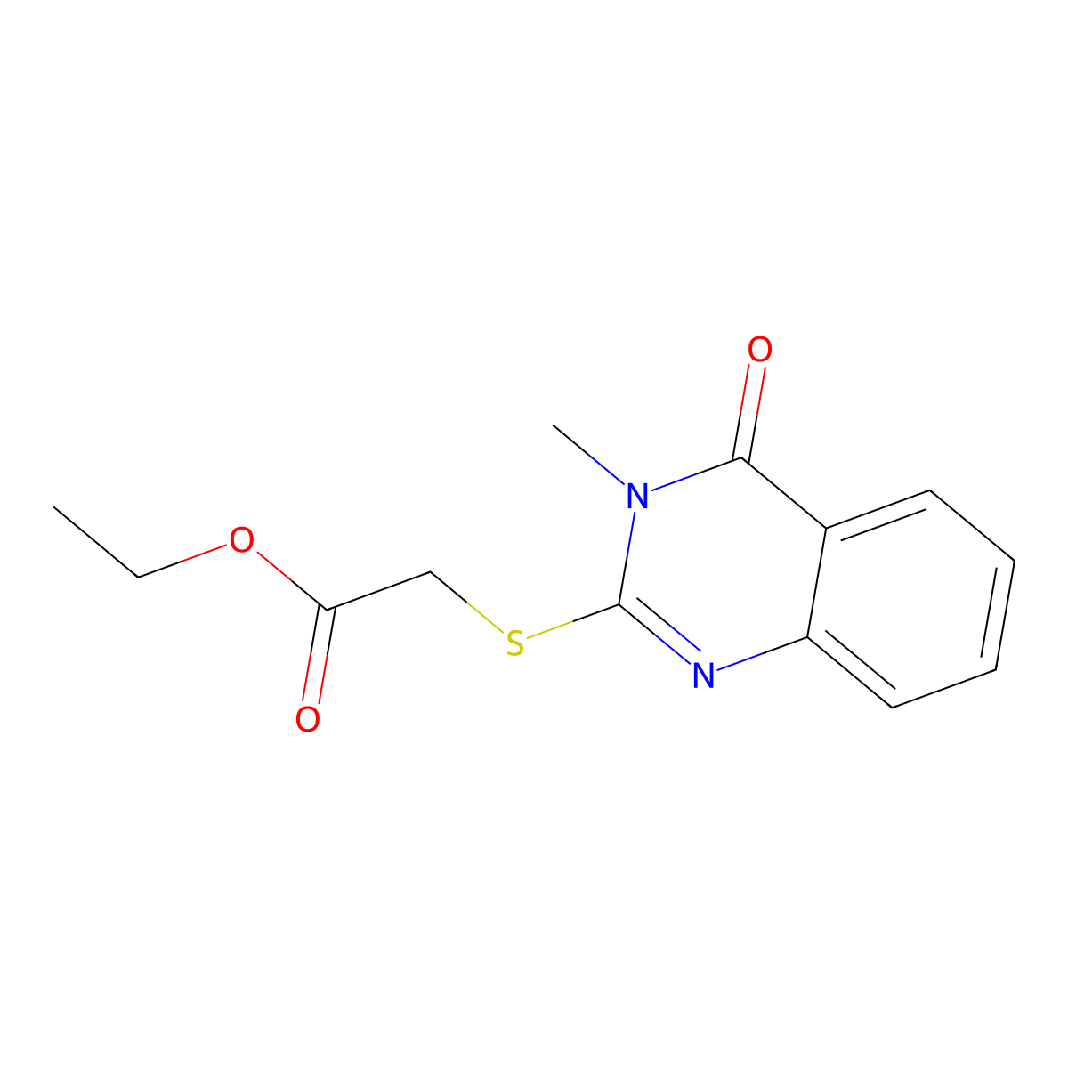 Ethyl 2-[(3-methyl-4-oxo-3,4-dihydroquinazolin-2-yl)sulfanyl]acetate molecular structure, CAS 28831-45-0