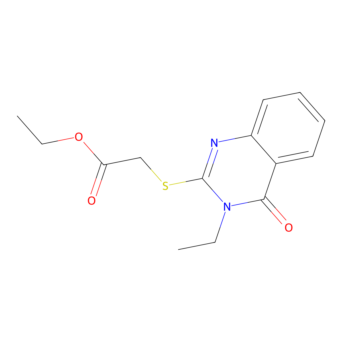 Ethyl [(3-ethyl-4-oxo-3,4-dihydro-2-quinazolinyl)thio]acetate molecular structure, CAS 28831-46-1