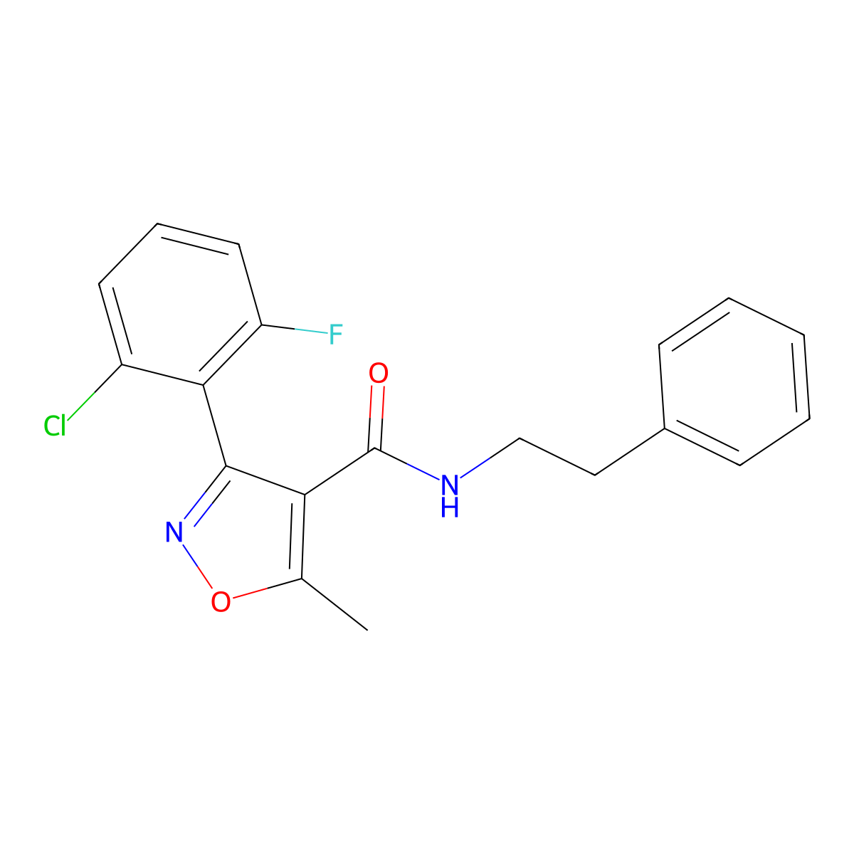 3-(2-chloro-6-fluorophenyl)-5-methyl-N-phenethylisoxazole-4-carboxamide molecular structure, CAS 288317-54-4