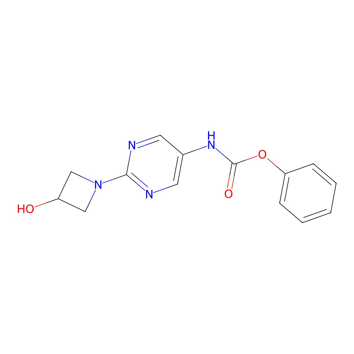 Phenyl (2-(3-hydroxyazetidin-1-yl)pyrimidin-5-yl)carbamate molecular structure, CAS 2883543-63-1