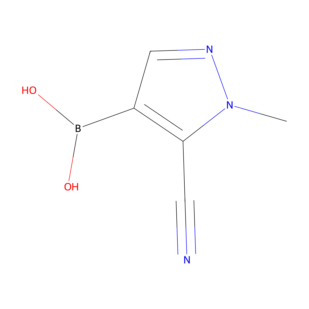 (5-cyano-1-methyl-1H-pyrazol-4-yl)boronic acid molecular structure, CAS 2883628-60-0