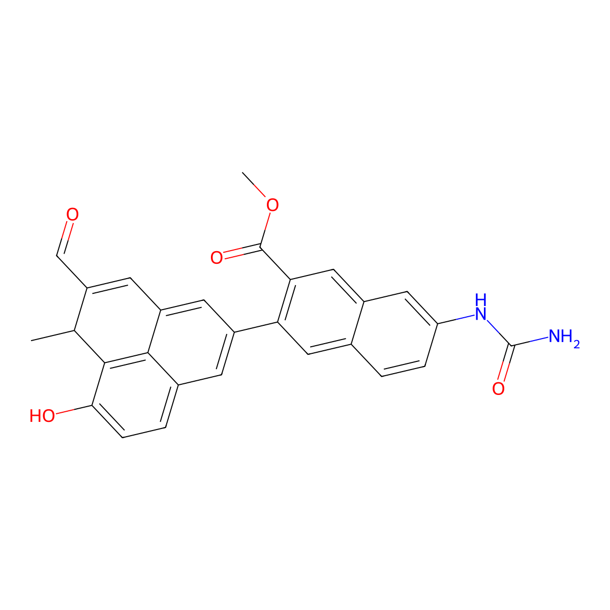 methyl 7-(carbamoylamino)-3-(5-formyl-7-hydroxy-6-methyl-6H-phenalen-2-yl)naphthalene-2-carboxylate molecular structure, CAS 2883669-12-1