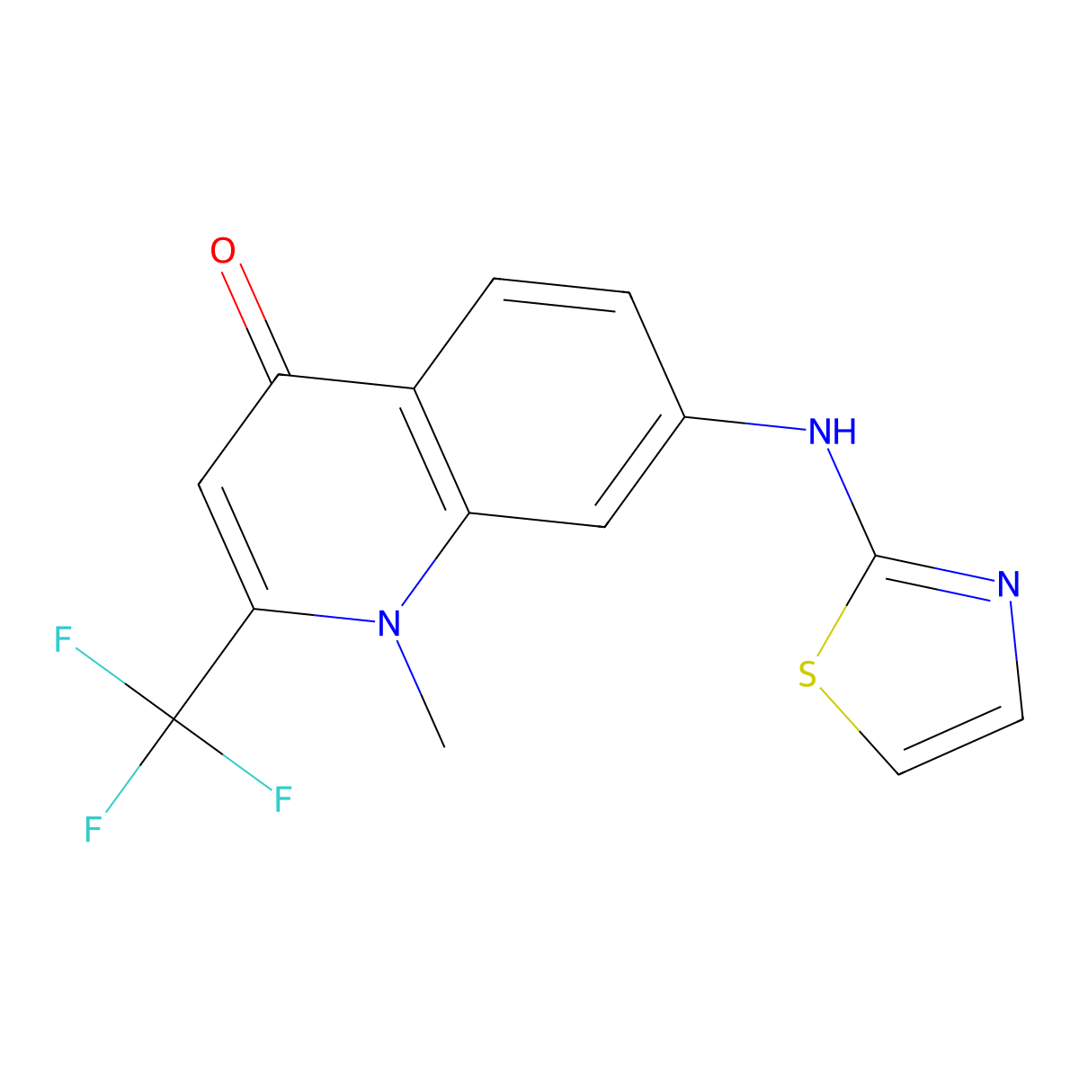 1-methyl-7-(thiazol-2-ylamino)-2-(trifluoromethyl)quinolin-4(1H)-one molecular structure, CAS 2883710-46-9