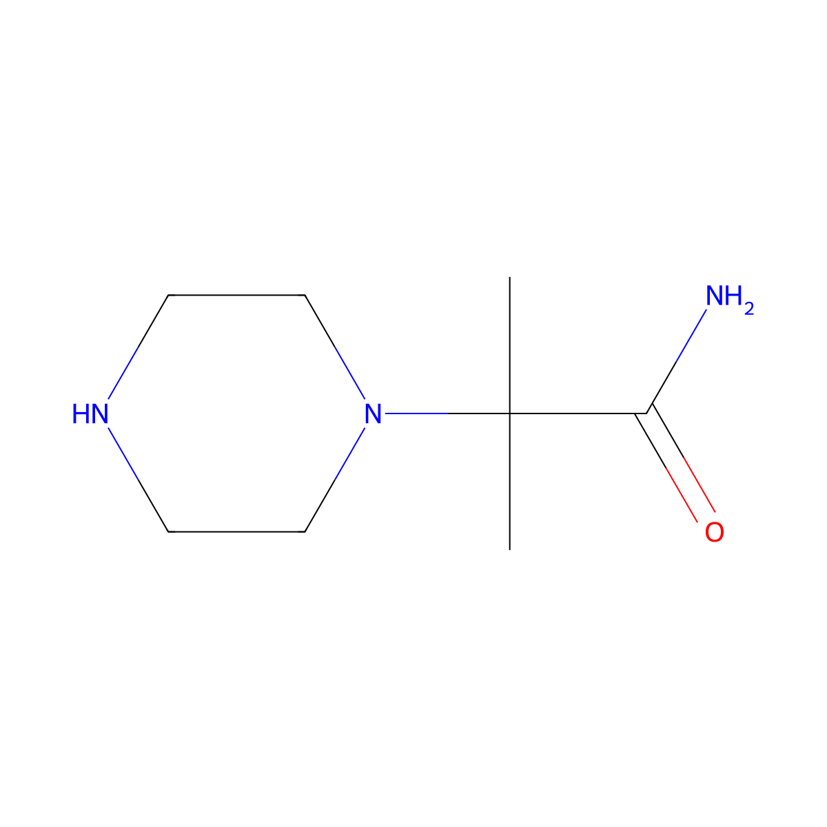 2-Methyl-2-(piperazin-1-yl)propanamide molecular structure, CAS 288379-86-2