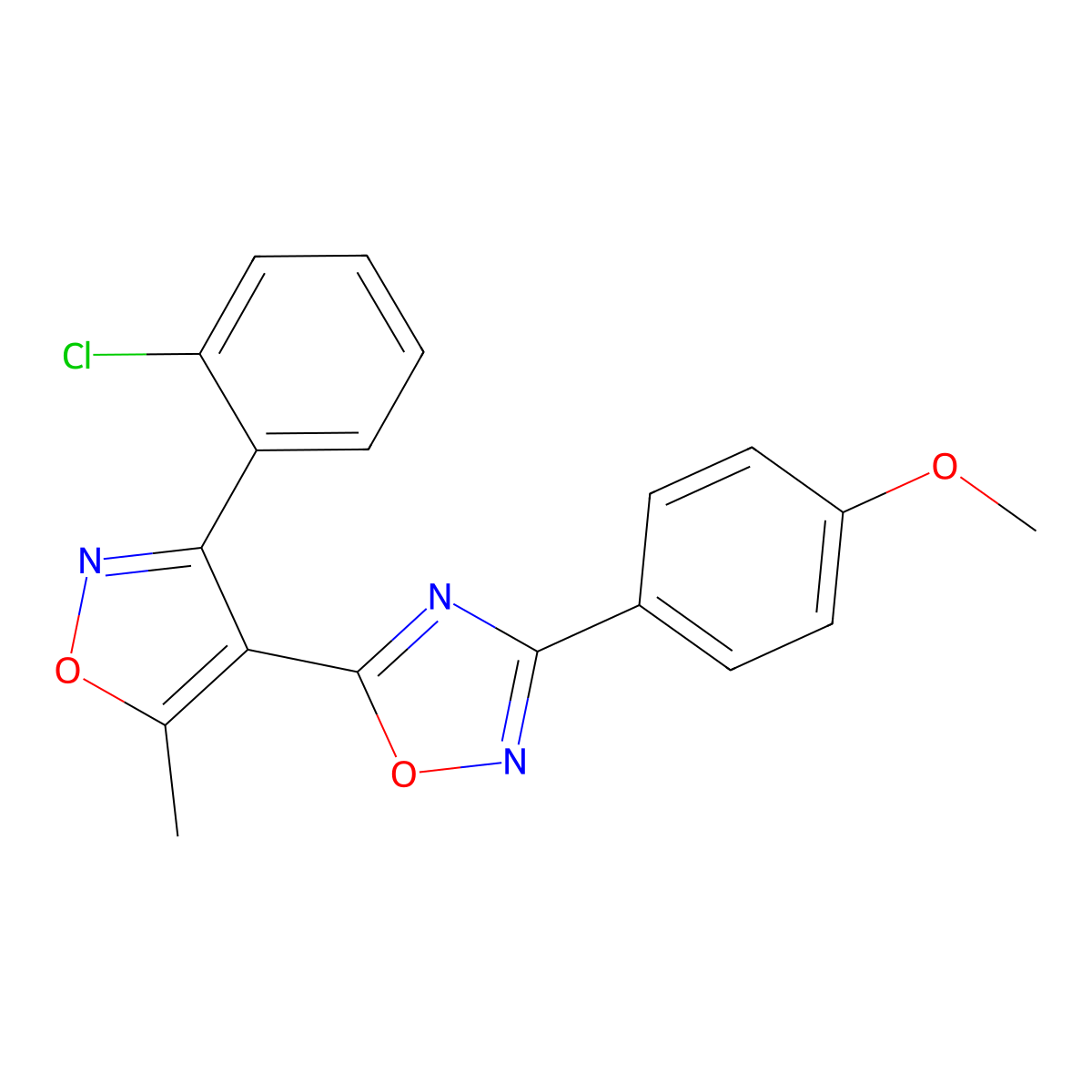 5-[3-(2-Chlorophenyl)-5-methyl-1,2-oxazol-4-yl]-3-(4-methoxyphenyl)-1,2,4-oxadiazole molecular structure, CAS 288385-07-9