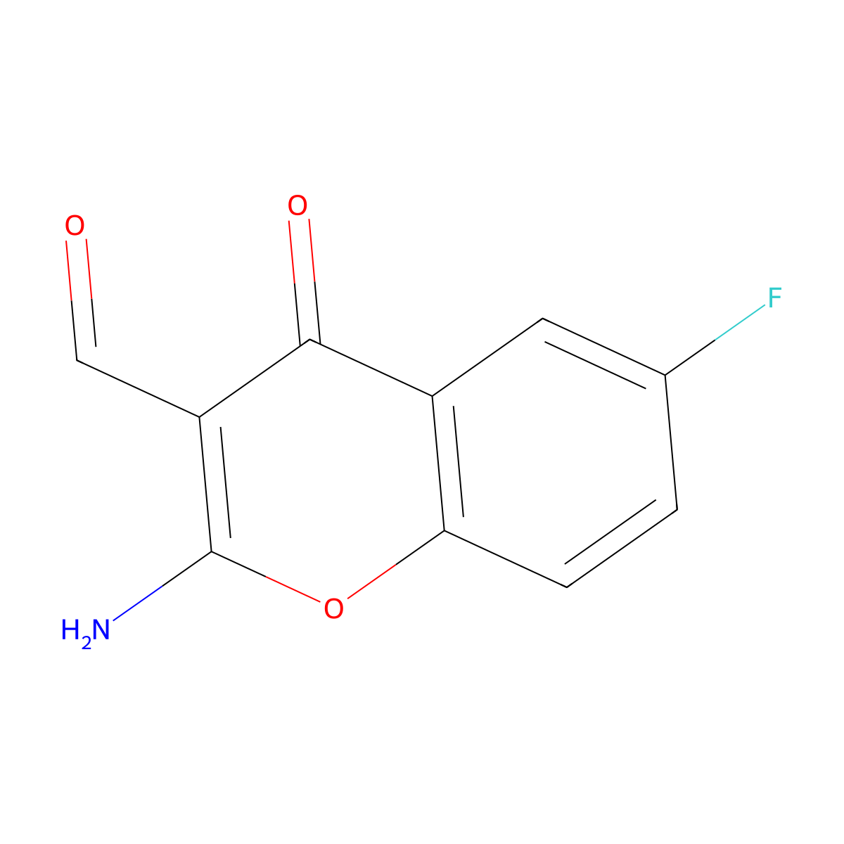 2-amino-6-fluoro-4-oxo-4H-chromene-3-carbaldehyde molecular structure, CAS 288399-47-3