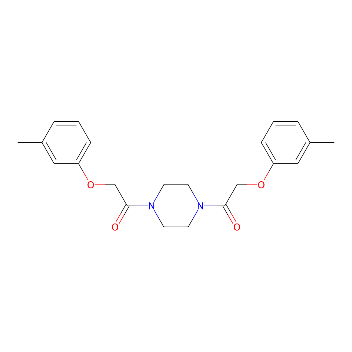 1,4-Bis((m-tolyloxy)acetyl)piperazine molecular structure, CAS 2884-12-0