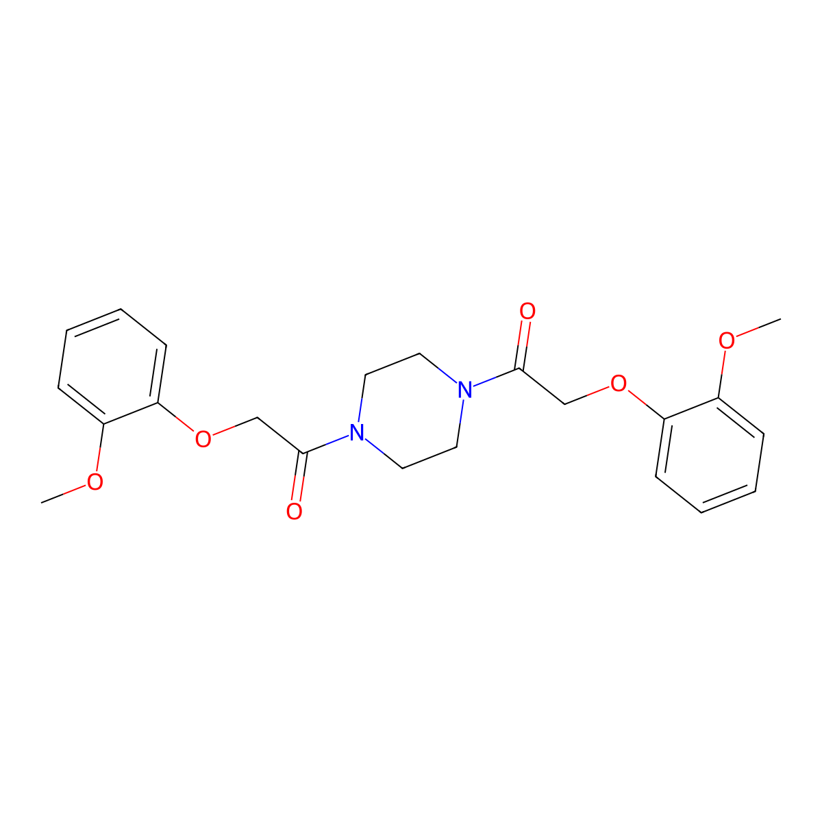 Piperazine, 1,4-bis((2-methoxyphenoxy)acetyl)- molecular structure, CAS 2884-28-8