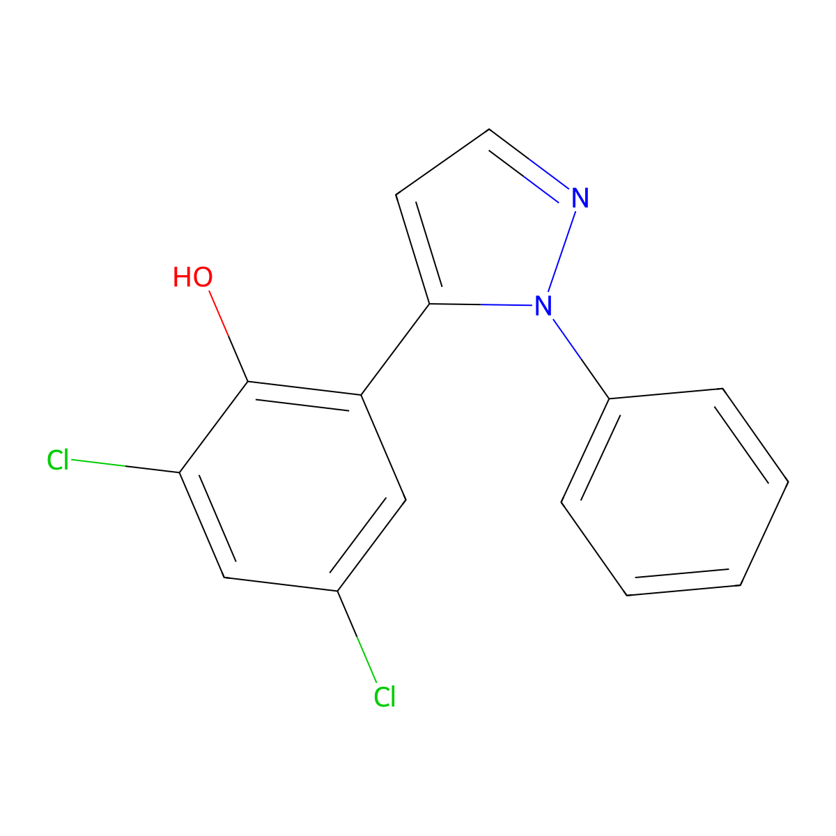 2,4-dichloro-6-(1-phenyl-1H-pyrazol-5-yl)phenol molecular structure, CAS 288401-48-9