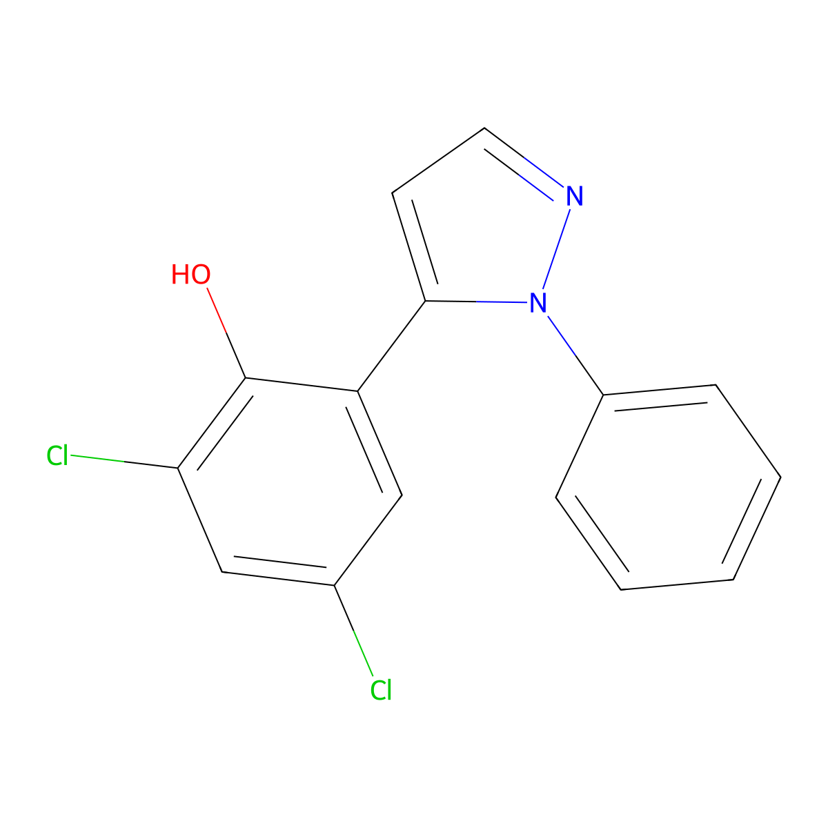 2,4-dichloro-6-(1-phenyl-1H-pyrazol-5-yl)phenol molecular structure, CAS 288401-48-9
