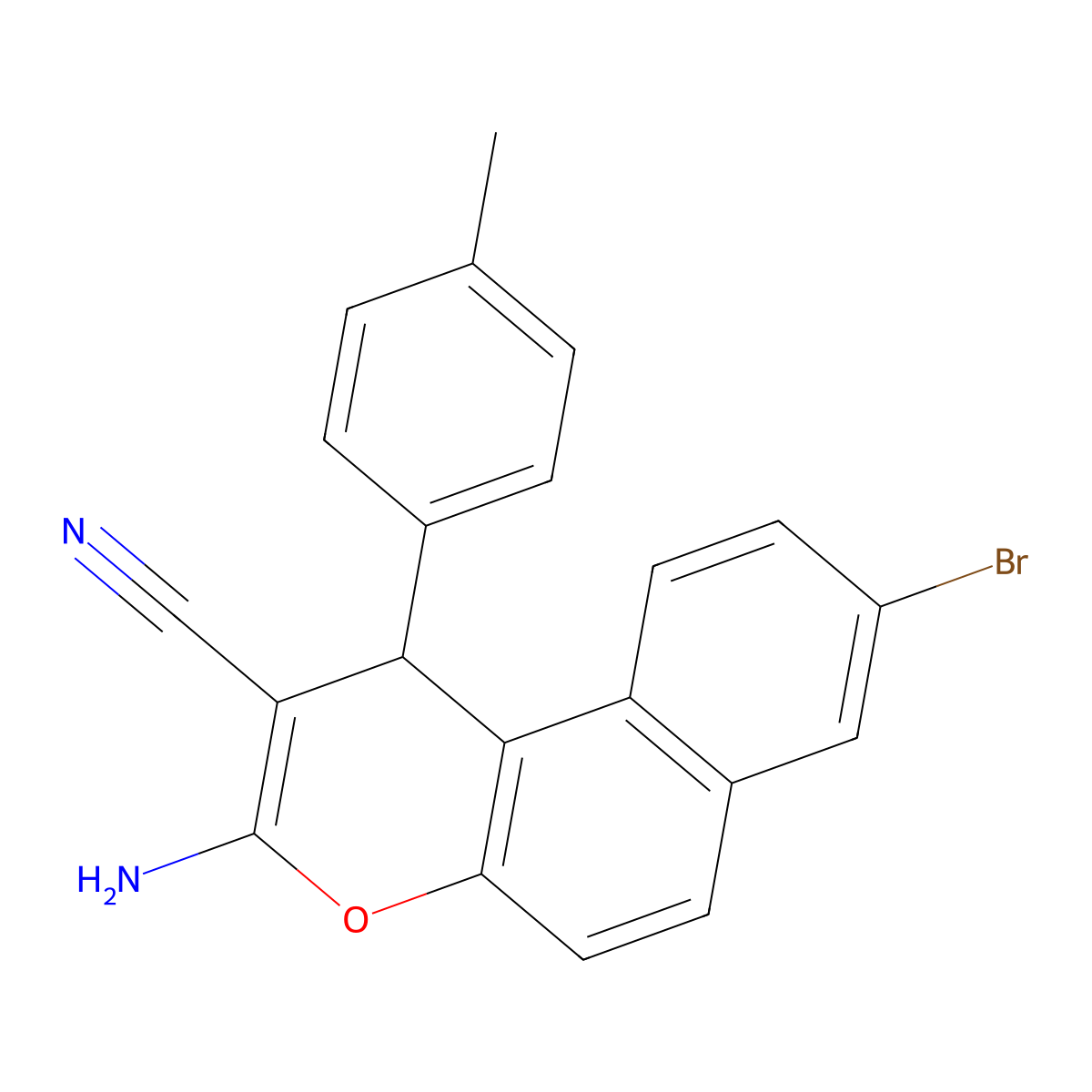 3-amino-8-bromo-1-(4-methylphenyl)-1H-benzo[f]chromene-2-carbonitrile molecular structure, CAS 288401-66-1