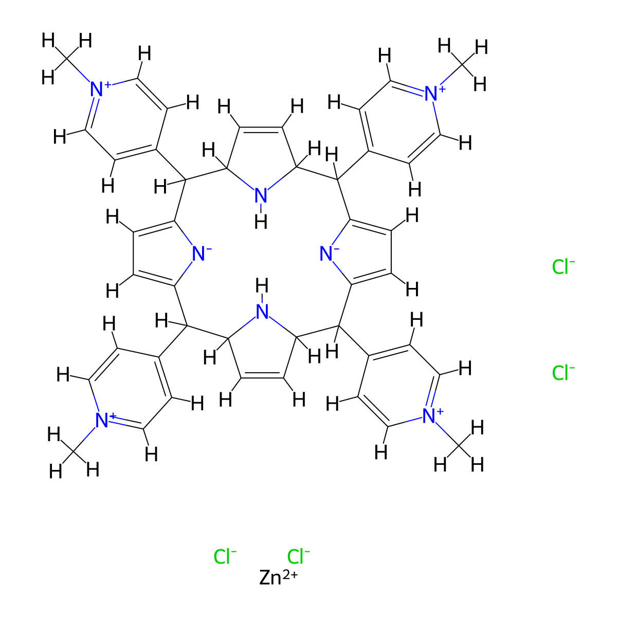 5,10,15,20-Tetrakis(1-methylpyridin-1-ium-4-yl)-5,6,9,10,15,16,19,20-octahydroporphyrin-21,23-diide zinc chloride (1/1/4) molecular structure, CAS 28850-44-4
