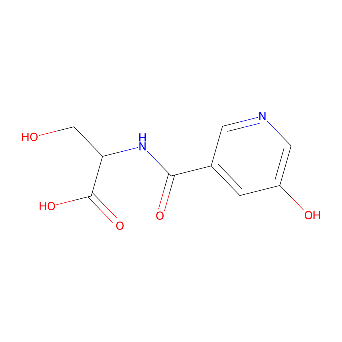 3-Hydroxy-2-[(5-hydroxy-pyridine-3-carbonyl)-amino]-propionic acid molecular structure, CAS 28854-76-4
