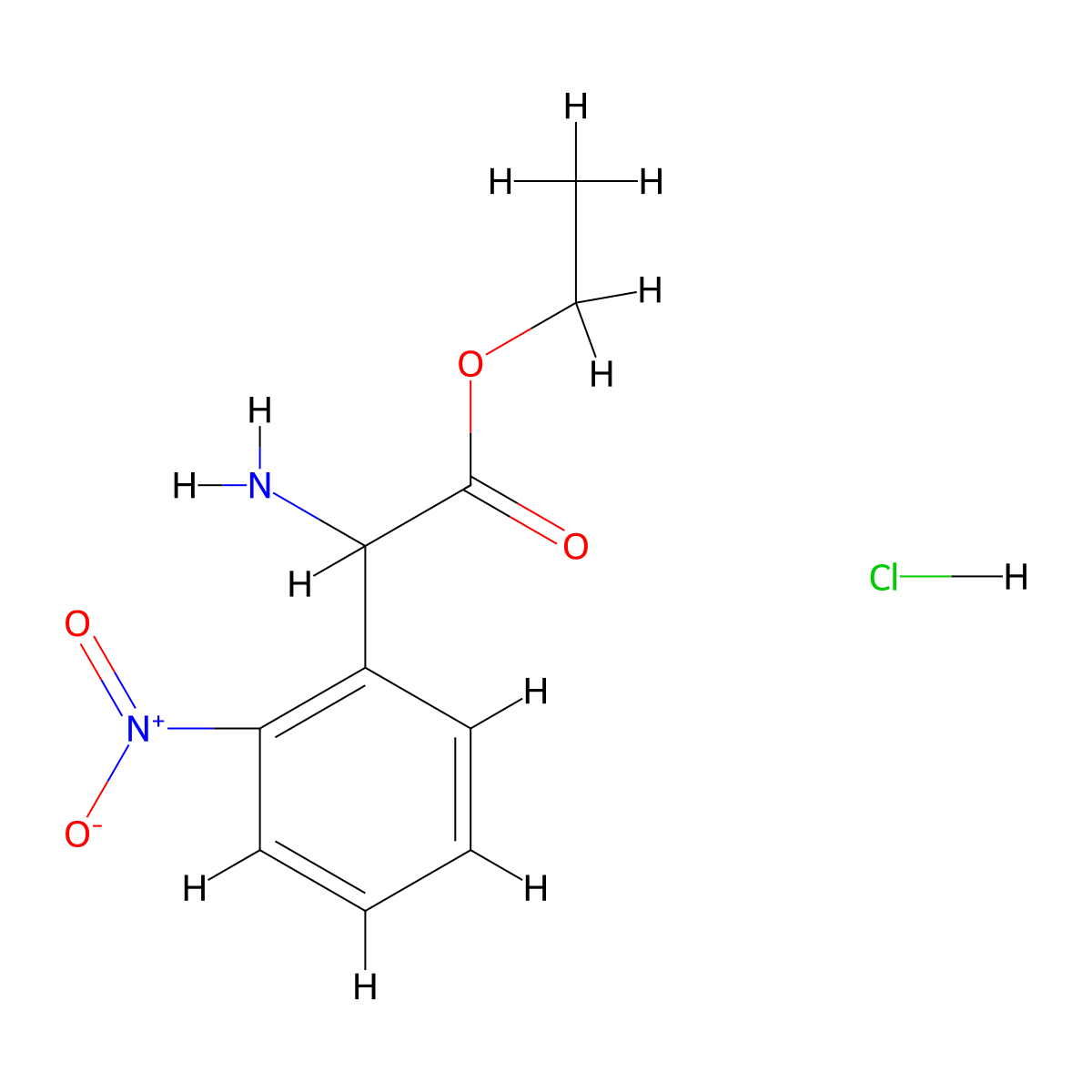 Ethyl 2-amino-2-(2-nitrophenyl)acetate hydrochloride molecular structure, CAS 288591-66-2
