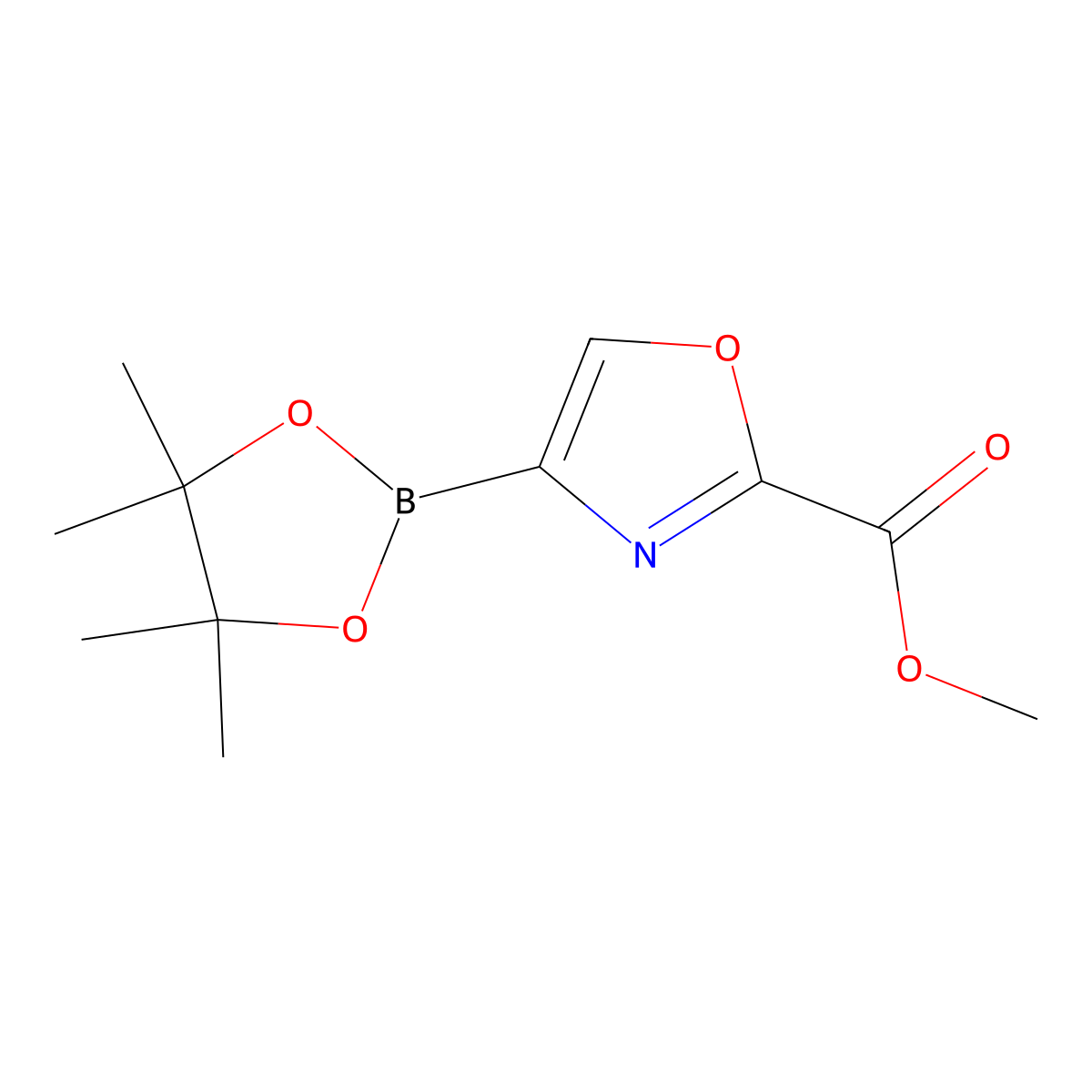 4-(4,4,5,5-Tetramethyl-[1,3,2]dioxaborolan-2-yl)-oxazole-2-carboxylic acid methyl ester molecular structure, CAS 2885995-23-1