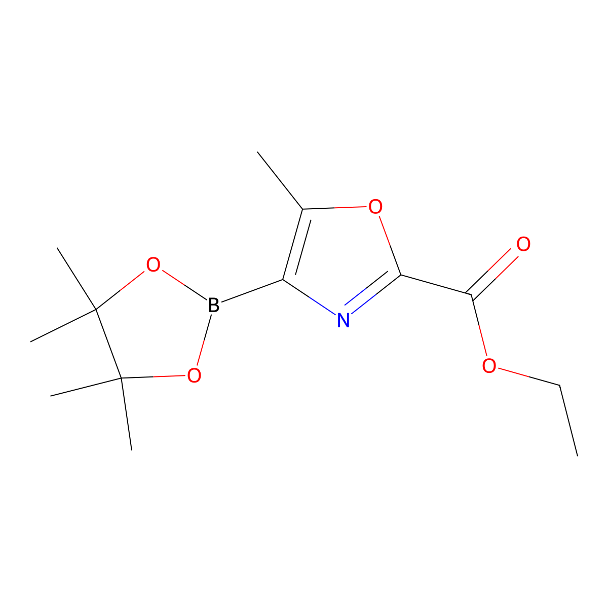 5-Methyl-4-(4,4,5,5-tetramethyl-[1,3,2]dioxaborolan-2-yl)-oxazole-2-carboxylic acid ethyl ester molecular structure, CAS 2885995-41-3