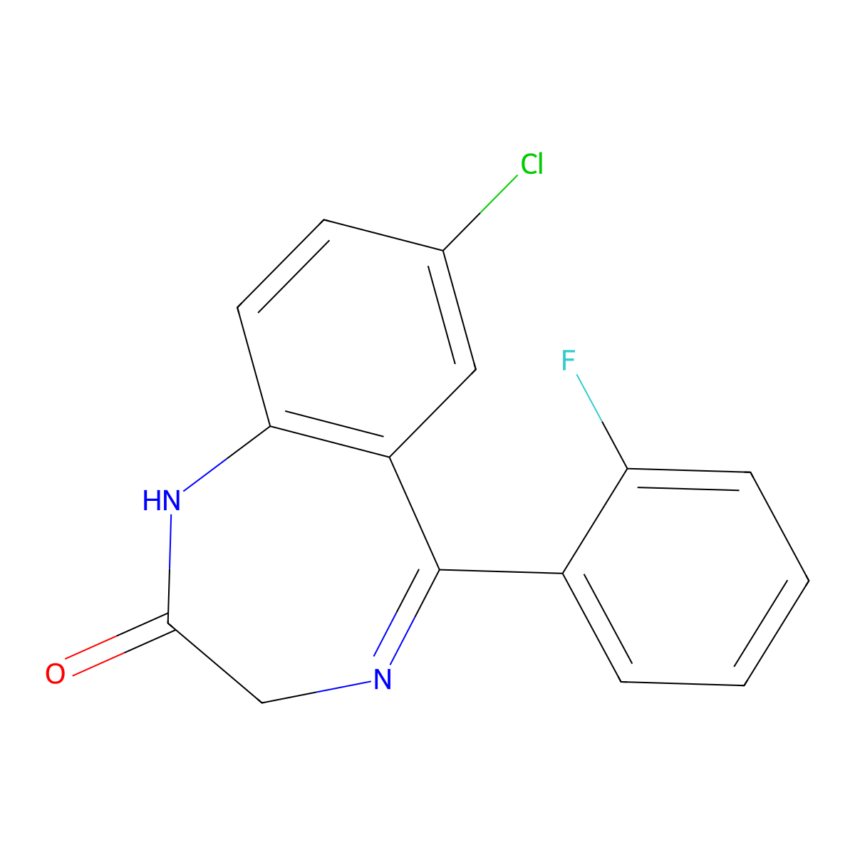 Desalkylflurazepam molecular structure, CAS 2886-65-9