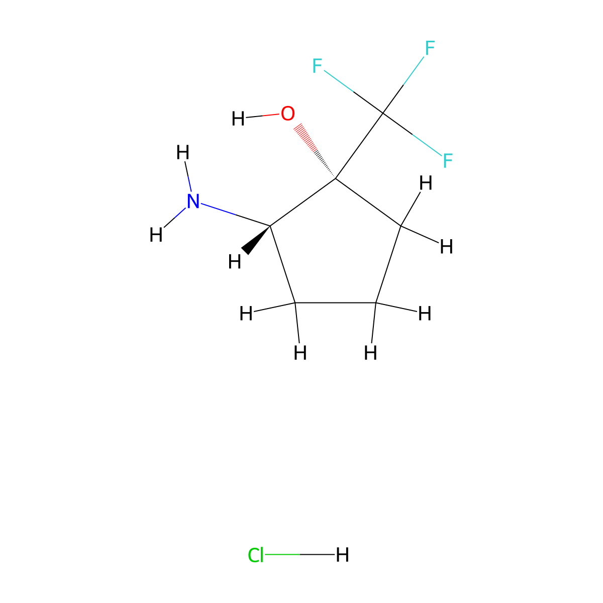 rac-(1R,2S)-2-amino-1-(trifluoromethyl)cyclopentan-1-ol hydrochloride molecular structure, CAS 2886036-18-4