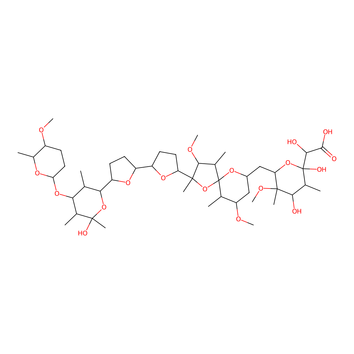 (2S)-2-[(2S,3S,4S,5R,6S)-2,4-dihydroxy-6-[[(2S,3S,4S,5S,6R,7R,9S)-2-[(2S,5R)-5-[(2R,5R)-5-[(2S,3S,4S,5R,6S)-6-hydroxy-4-[(2R,5S,6R)-5-methoxy-6-methyloxan-2-yl]oxy-3,5,6-trimethyloxan-2-yl]oxolan-2-yl]oxolan-2-yl]-3,7-dimethoxy-2,4,6-trimethyl-1,10-dioxaspiro[4.5]decan-9-yl]methyl]-5-methoxy-3,5-dimethyloxan-2-yl]-2-hydroxyacetic acid molecular structure, CAS 2886723-48-2