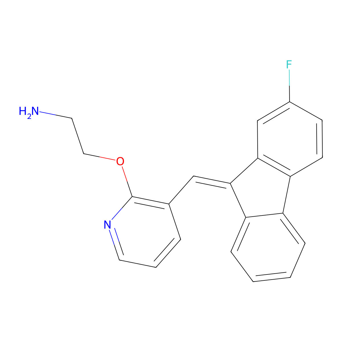 2-[[3-[(E)-(2-fluorofluoren-9-ylidene)methyl]-2-pyridinyl]oxy]ethanamine molecular structure, CAS 2886772-68-3