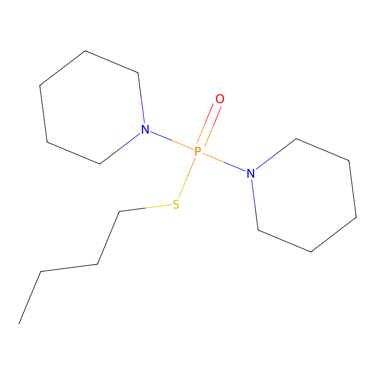 S-Butyl dipiperidinophosphinothioate molecular structure, CAS 28869-81-0