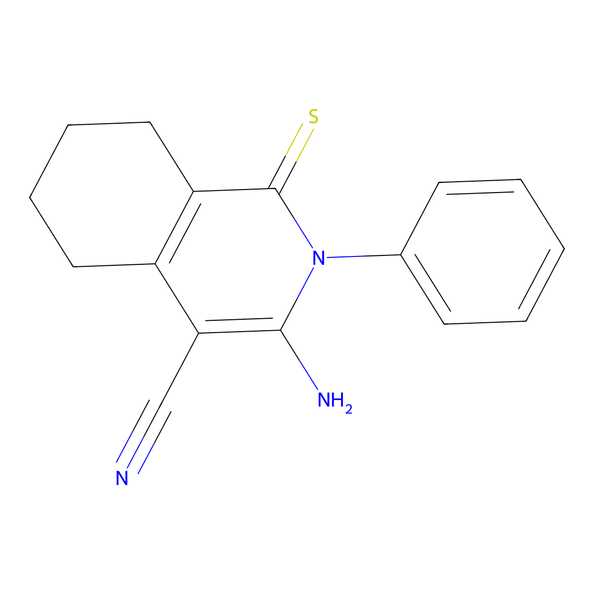 3-Amino-2-phenyl-1-sulfanylidene-5,6,7,8-tetrahydroisoquinoline-4-carbonitrile molecular structure, CAS 28870-29-3