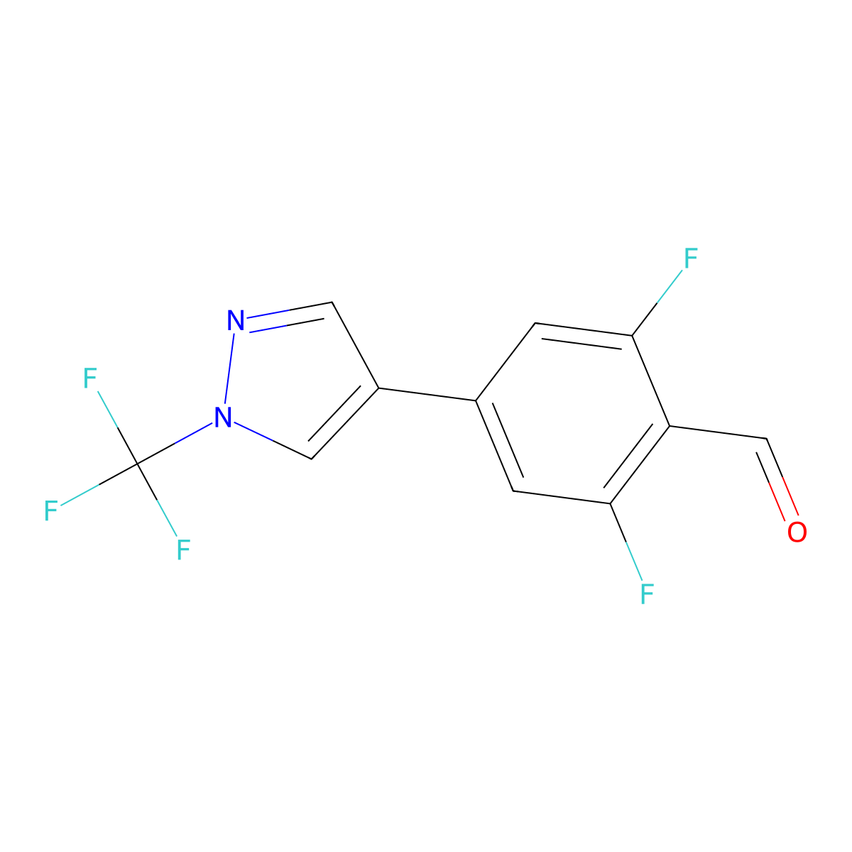2,6-Difluoro-4-[1-(trifluoromethyl)-1H-pyrazol-4-yl]benzaldehyde molecular structure, CAS 2887442-26-2