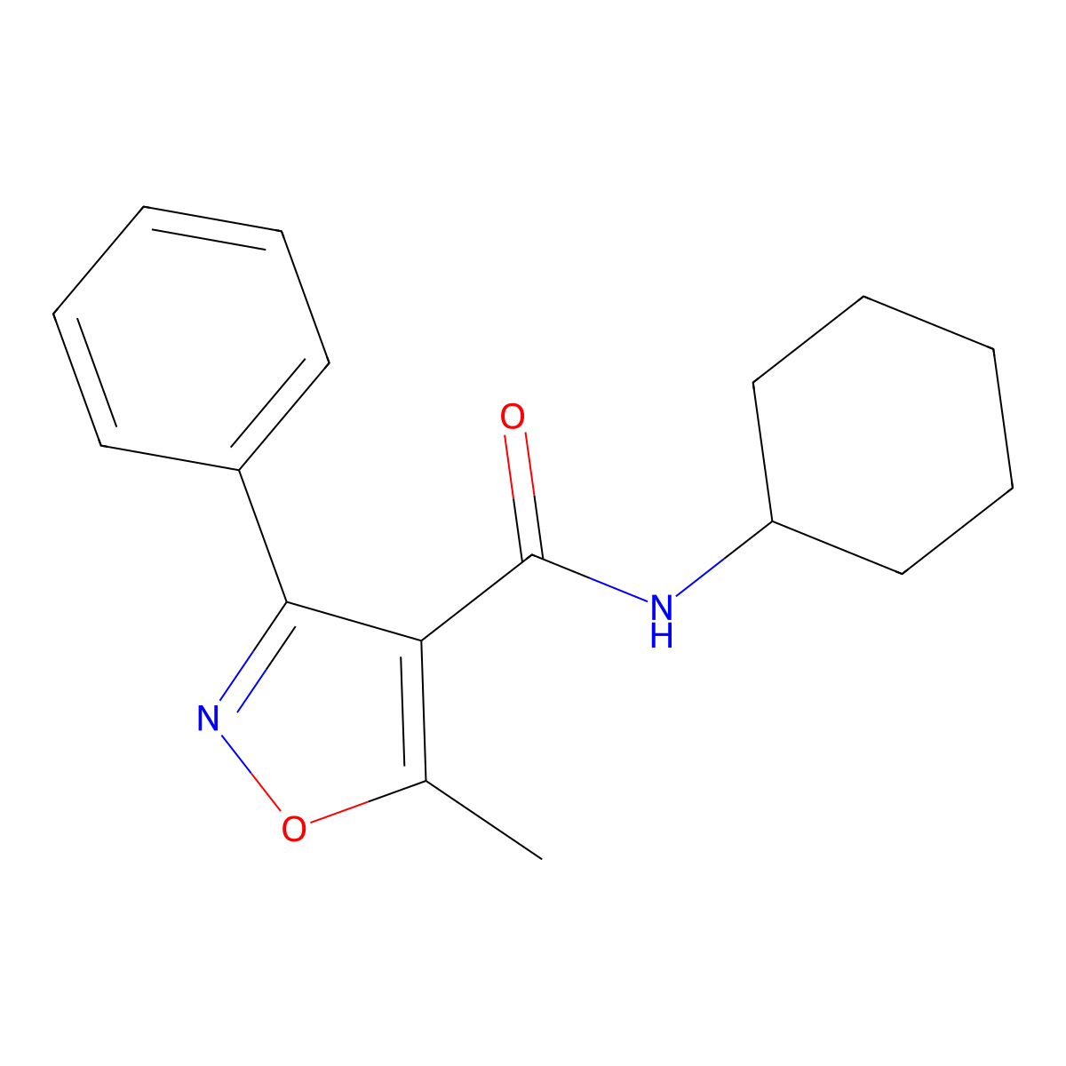 N-cyclohexyl-5-methyl-3-phenyl-1,2-oxazole-4-carboxamide molecular structure, CAS 288843-84-5
